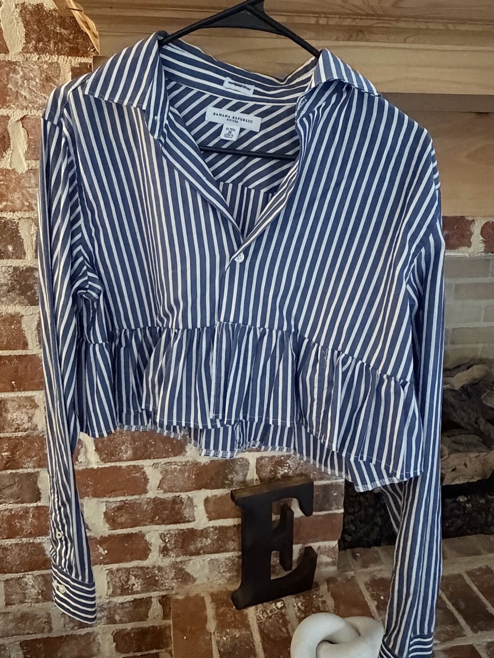 Banana Republic Blue & White Stripe Peplum Button-Front Crop Top